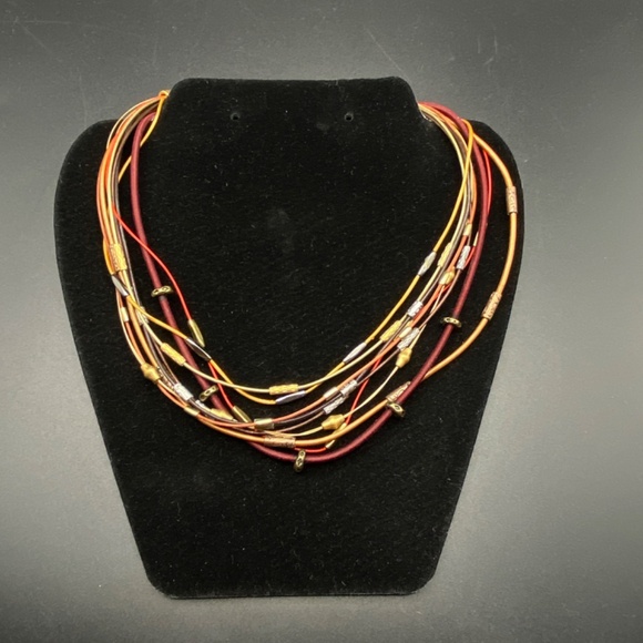 CHICO'S Multi-Strand Mixed Metals Red Copper Silver Tone Necklace - Picture 6 of 6